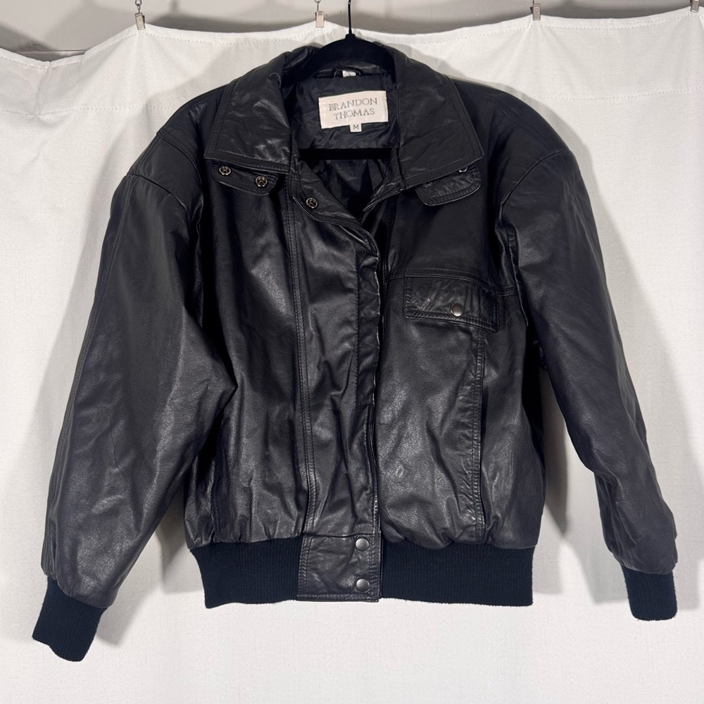 Vintage Brandon Thomas Black Leather Bomber Jacket
